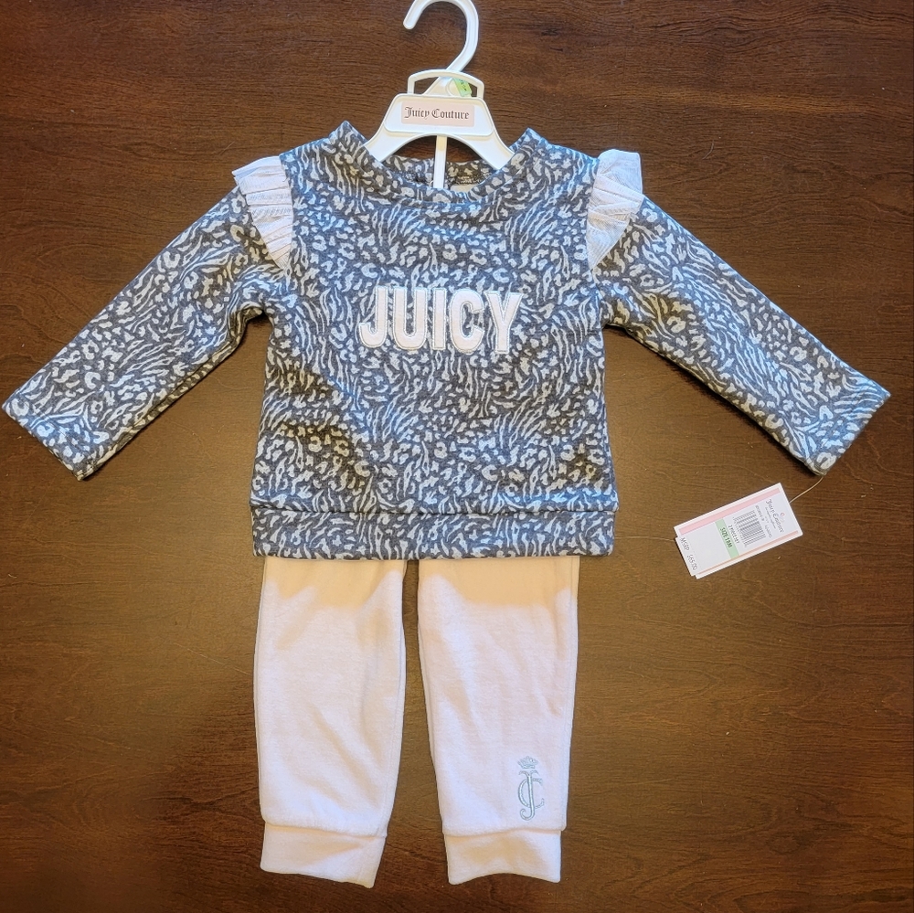 NWT Girls Juicy Couture 2-Piece Set, 18 Months, Pink and Grey